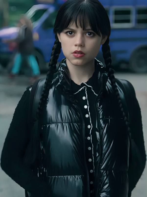 Wednesday Addams aka Jenna Ortega Black Puffer Vest